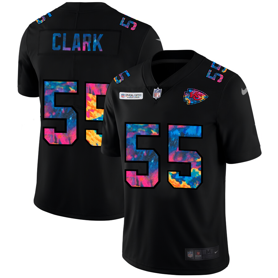 NFL Kansas City Chiefs #55 Frank Clark Men Nike MultiColor Black 2020  Crucial Catch Vapor Untouchable Limited Jersey